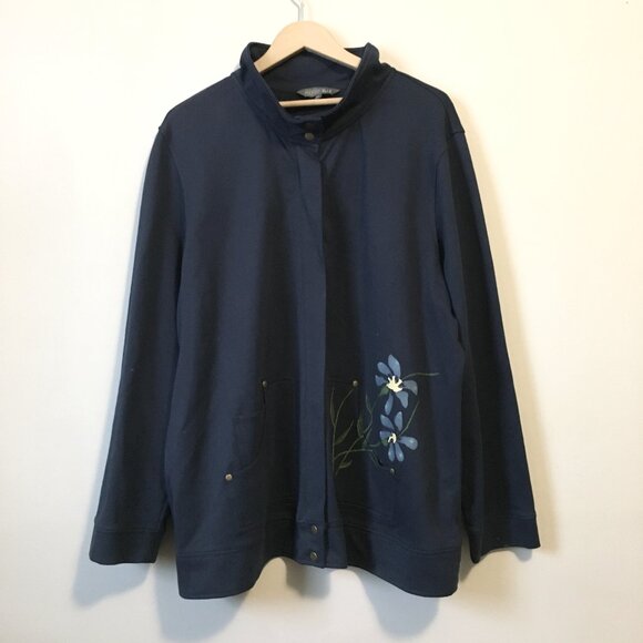 Addition Elle Sweaters - Addition Elle Collared 100% Cotton Zip Up Sweater With Floral Pocket